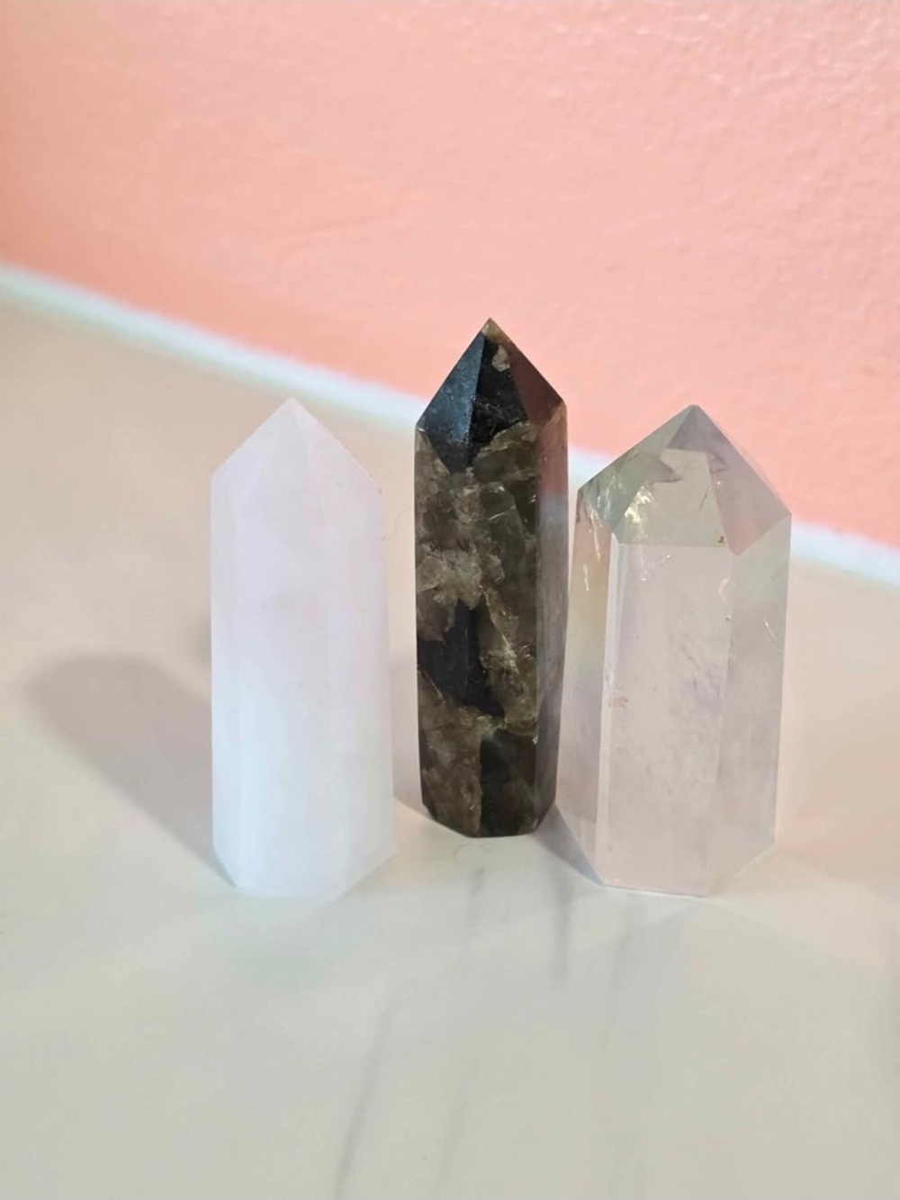 Crystal Point Trio — Rose Quartz, Laboradite, Clear Quartz
